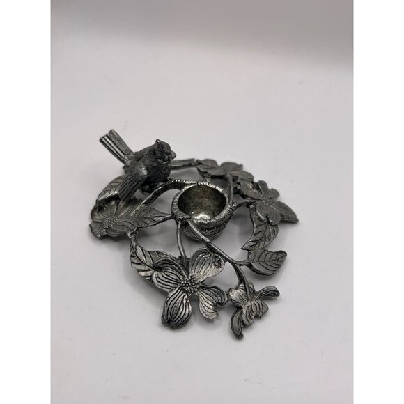1990s Vintage North Carolina Metzke Pewter  Bud Vase Dogwood Flowers Cardinal Bi - Picture 3 of 4